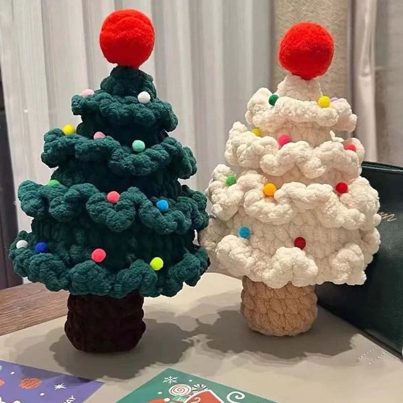 Crochet Christmas Tree Unfinished DIY Material Wool Yarn Hand Woven Knitting Xmas Tree Kids Christmas Gifts Home Decor