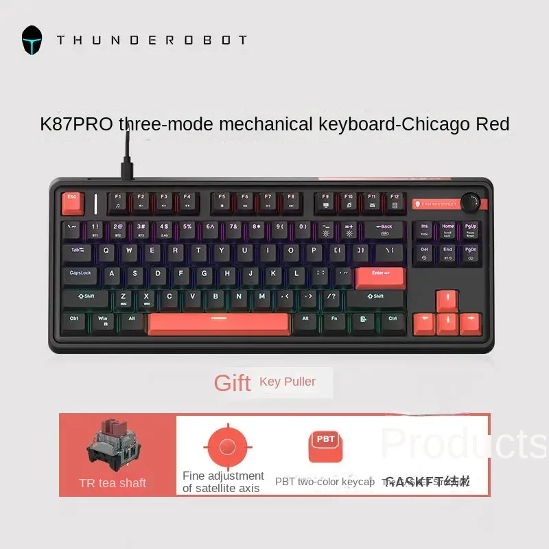 

Thunderobot K87PRO Tri-Mode Mechanical Keyboard Red Shaft Tea Switch Gasket Construction Hot Plug PBT Keycaps 84 Keys wukong