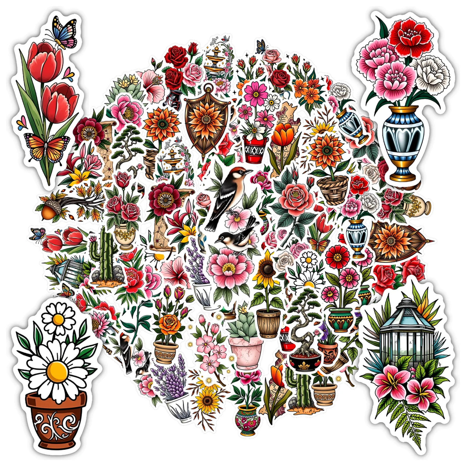 35pcs-50pcs Hand-Drawn Cactus Stickers Vintage Nature Stickers DIY Stickers For DIY Phone Laptop Scrapbook Bike Guitar