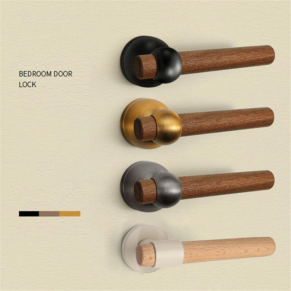 Luxury Black Walnut Door Lock Bedroom Mute Lock Set Interior Door Handle Furniture Hardware Anti-theft Home Security Door Lock