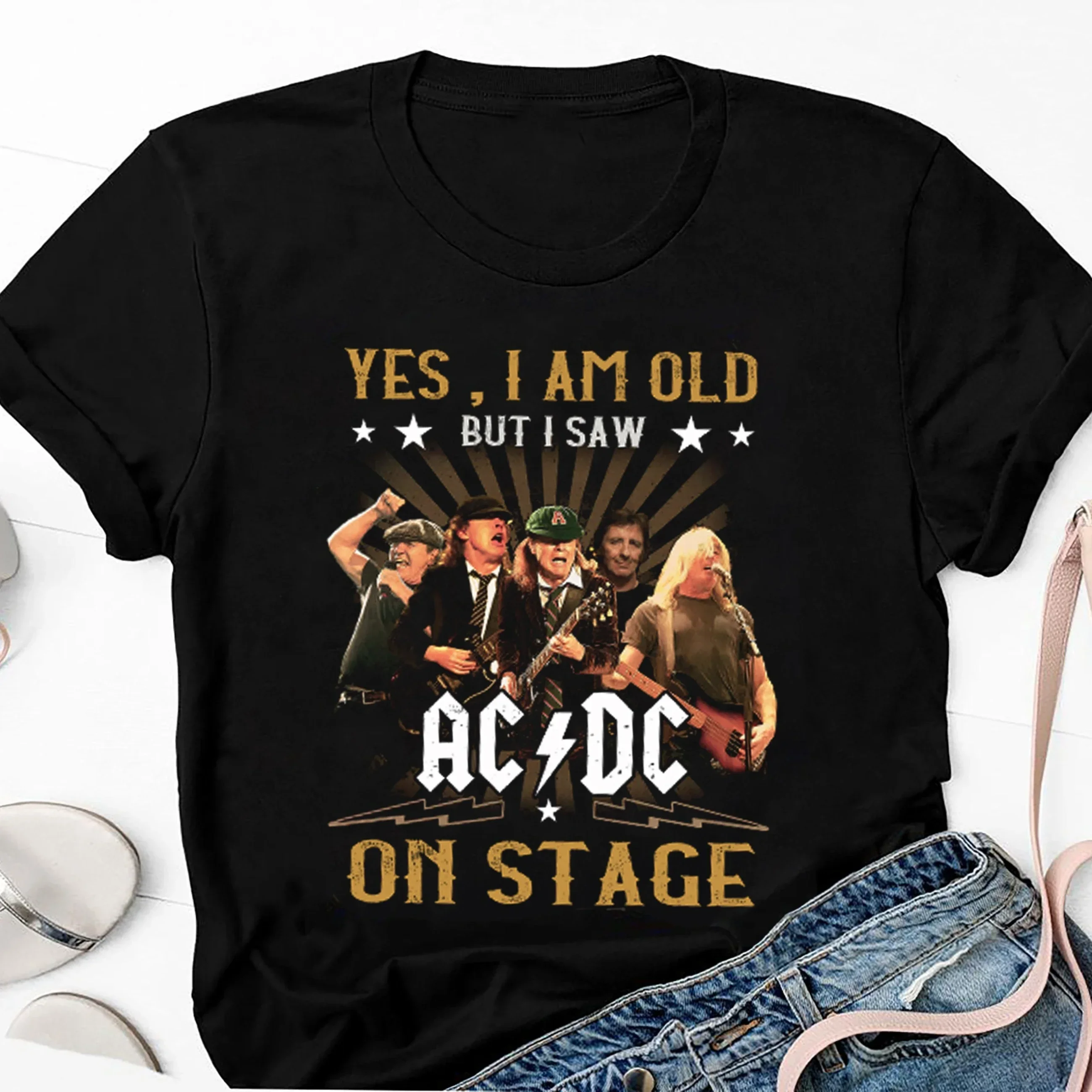 AC-DC Band 51 Years Rare Vintage Black Graphic Cotton T-shirt Those about To Rock Women\'s Casual Lyrics Short Sleeve Unisex Top