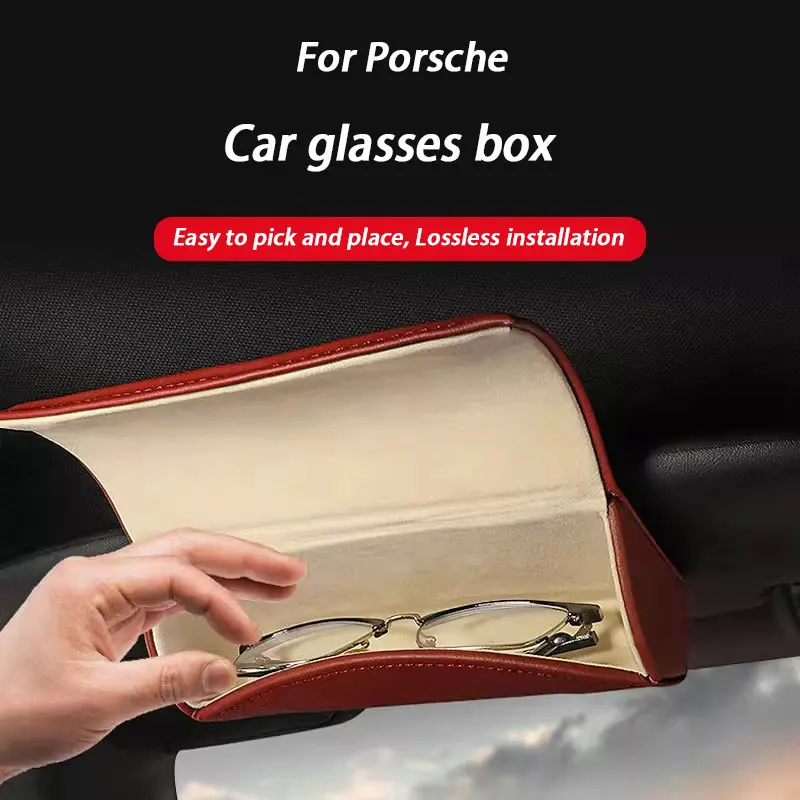 

Car Glasses Case PU Leather Sun Visor Glasses Holder Clip Card Ticket Sunglasses Box Specially For Porsche Cayenne Macan 718 911