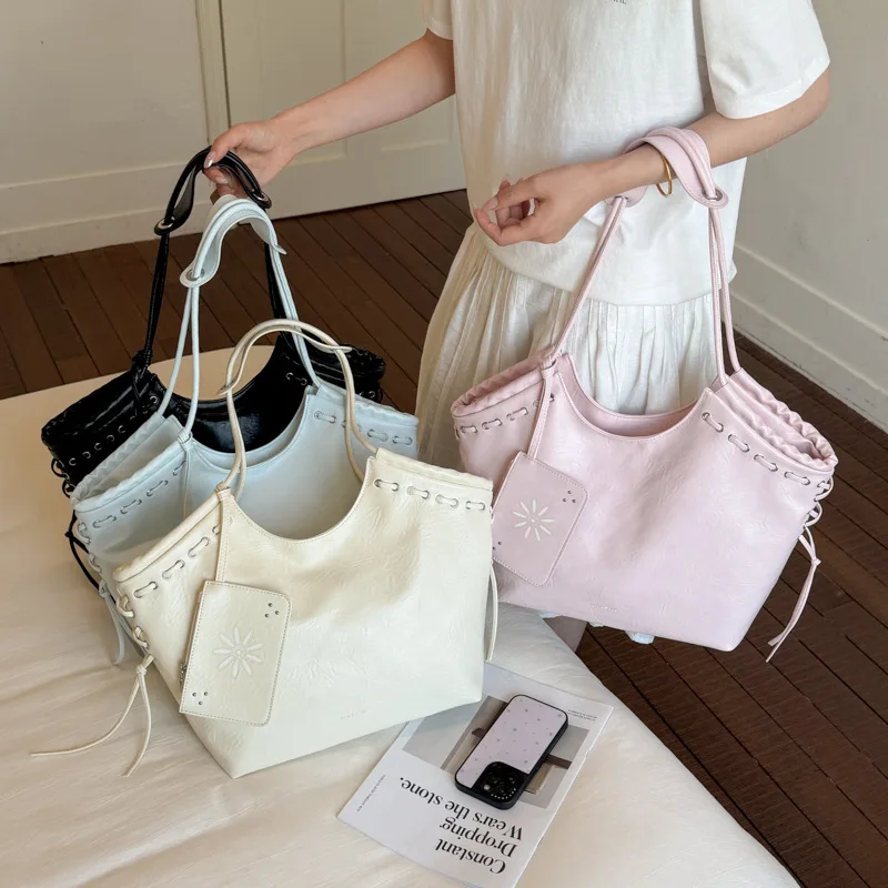 New Fashion Braided Tote Bag for Women Premium Textured Large Capacity Commute Shoulder Bag Casual Simple Composite Storage Bag