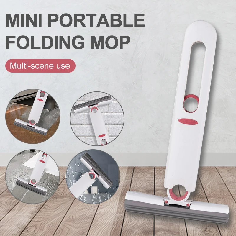 Mini Mop Foldable Portable Mini Mop Self-extruding Floor Cleaning Mop Dry and Wet Cleaning Bathroom Tabletop Window Kitchen Mop