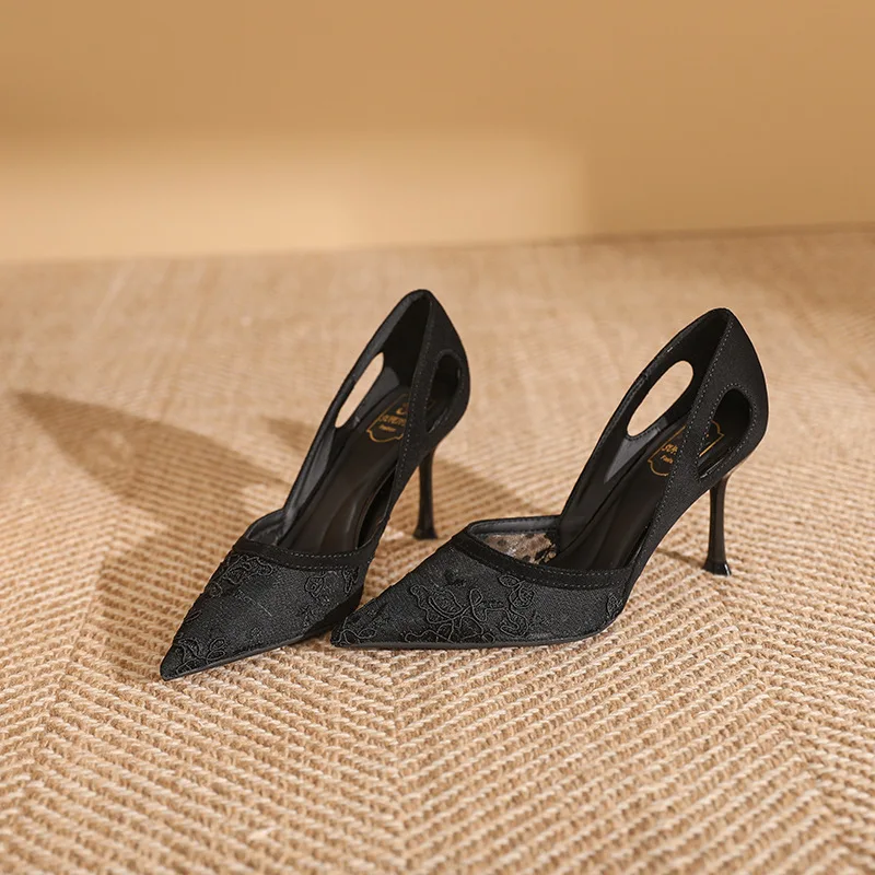 Модные женские туфли на одинарном каблуке с острым носком, новинка 2025 года, стильные женские туфли на высоком каблуке с низким вырезом на тонком каблуке