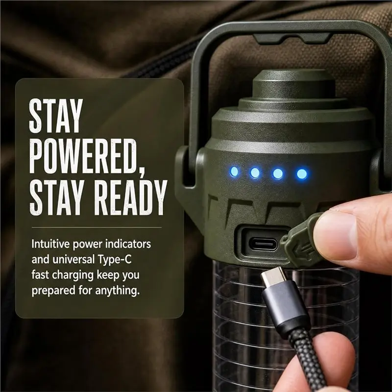 ABAE-LED 3 Colors 6 Modes USB Rechargeable 2-In-1 Camping Lantern Flashlight Portable Outdoor Emergency Light