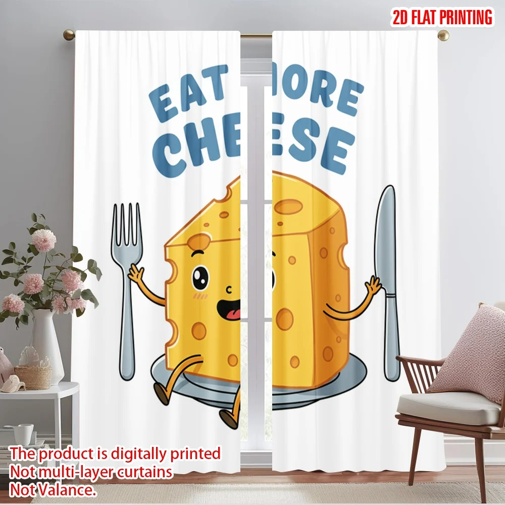

2pcs 2D flat printing Drapes Eat More Cheese Funny 100% Polyester Fabric Without Electricity 0 Use for All Occasions