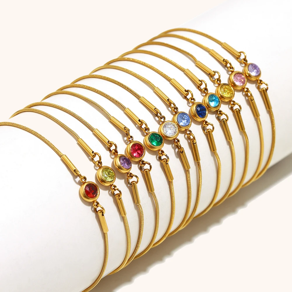 Pull-out Snake Chain Colored Zircon Bracelet, Fashionable Gift