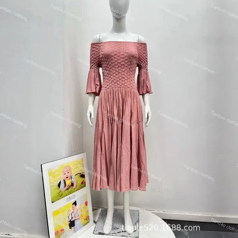 

Miyake Pleated Women's Long Dress European New Style Bell Sleeves Ruffled Elegant Plus Size Stretch Dress Non-Iron Commuter Wear