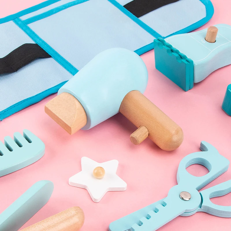 Juego de maquillaje de madera para juego de imitación, Kit de juguetes de estilista para salón de belleza para niñas, juguetes educativos de aprendizaje Montessori para niños de 3 años o más