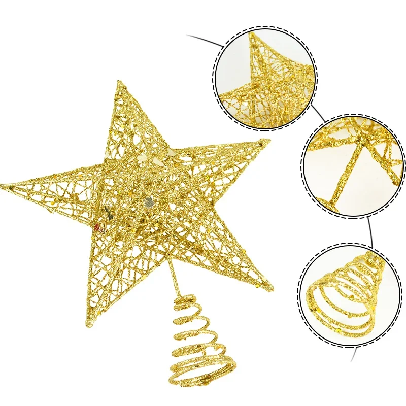 Gold Glitter Christmas Tree Top Star Decoration for Home Xmas Ornaments Navidad New Year 2021 Noel