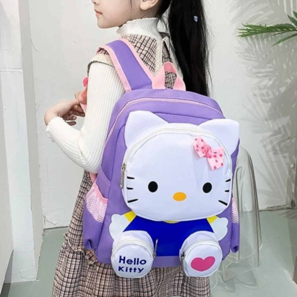 حقيبة ظهر سانريو هالو كيتي للأطفال حقيبة مدرسية كرتونية للفتيات أنيقة وخفيفة الوزن لرياض الأطفال الصغار حقيبة ظهر مزدوجة الكتف