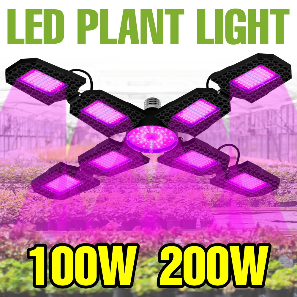 หลอดไฟปลูกพืชแบบ LED สเปกตรัมเต็ม 200W 220V ขั้ว E27 สำหรับปลูกในโรงเรือนพับได้ เหมาะสำหรับดอกไม้ ผัก และระบบไฮโดรโปนิกส์