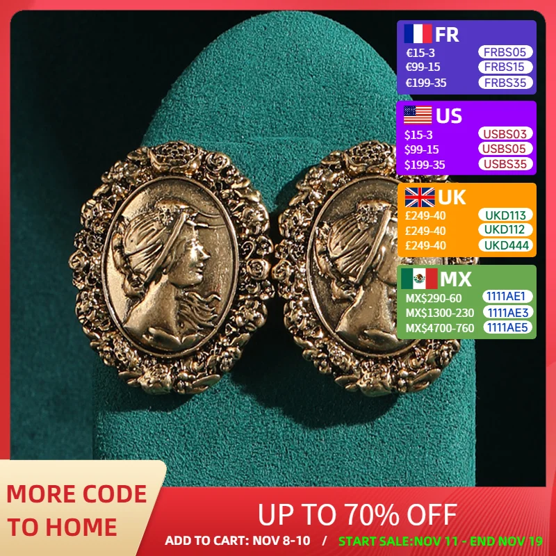 

Винтажные антикварные красивые рельефные скульптуры с головой, серьги-гвоздики, овальные ретро-наряды для женщин, аксессуары, роскошные новинки 2023 года