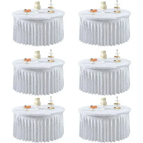 6 Pack White Velvet Tablecloth Suited to Standard 60in Round Table,Stretchy Wrinkle Free 120 Inch Washable Spandex Round Tablecl