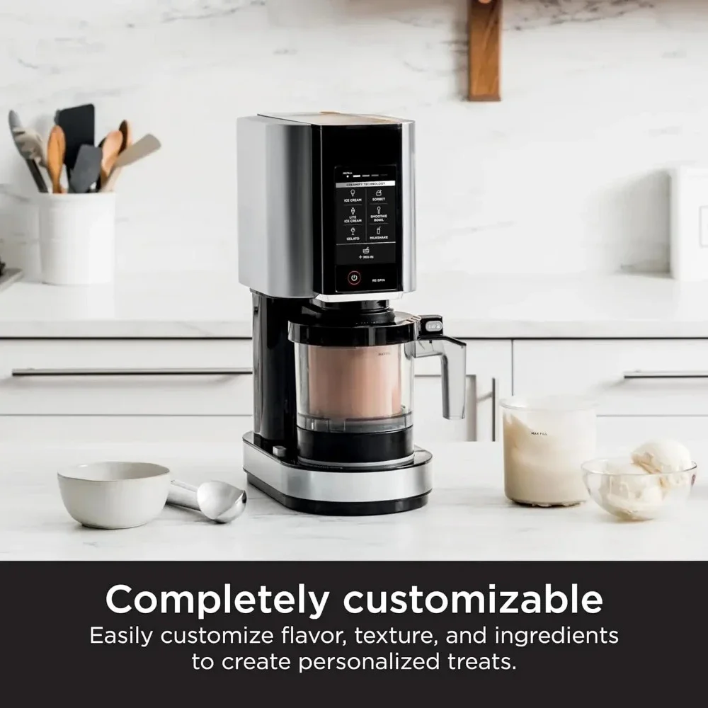 with (2) Pint Containers & Lids, Compact Size, Perfect for Kids, Silver,Ice Cream Maker,7 One-Touch Programs