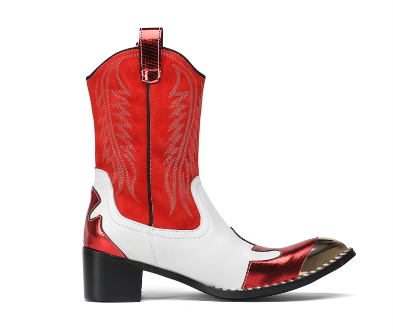 Mode Spitz Männlichen Stiefeletten Plus Größe Party Schuhe Stickerei Cowboy Stiefel Aus Echtem Leder Männer Motorrad Kurze Stiefel – Detail 12