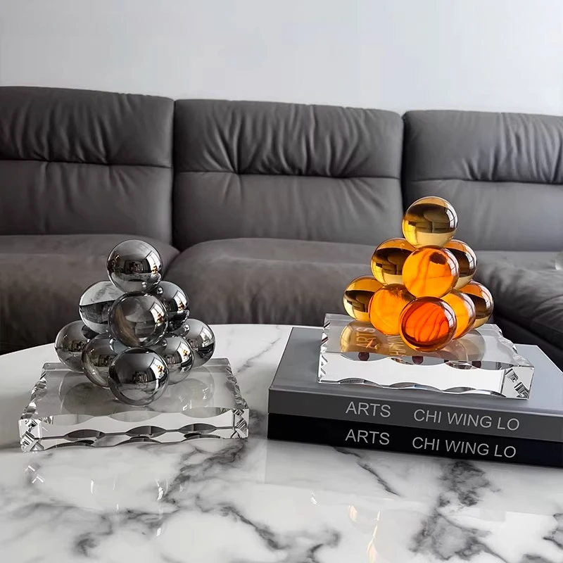 Simple modern light luxury model house Sales department Living room Crystal pyramid ornament Creative handicrafts Soft decoratio