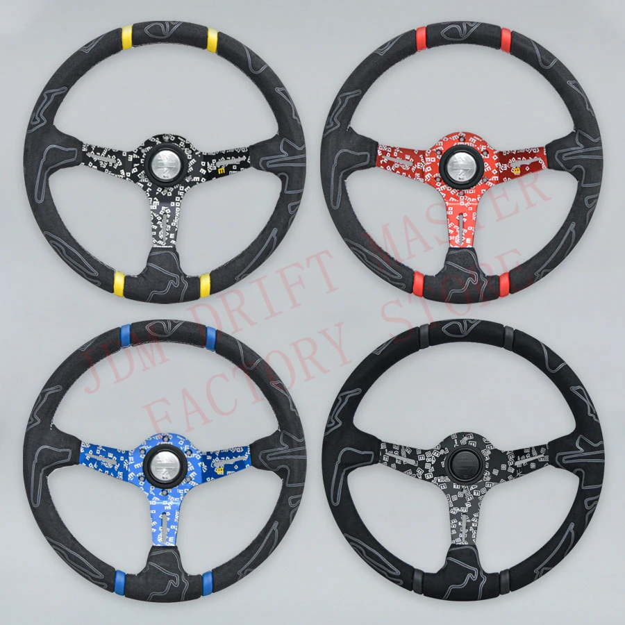 14Inch Deep Dish JDM Ultra Graffiti Steering Wheel Car Rally Racing Suede Leather JDM Steering Wheel Volantes For Universal