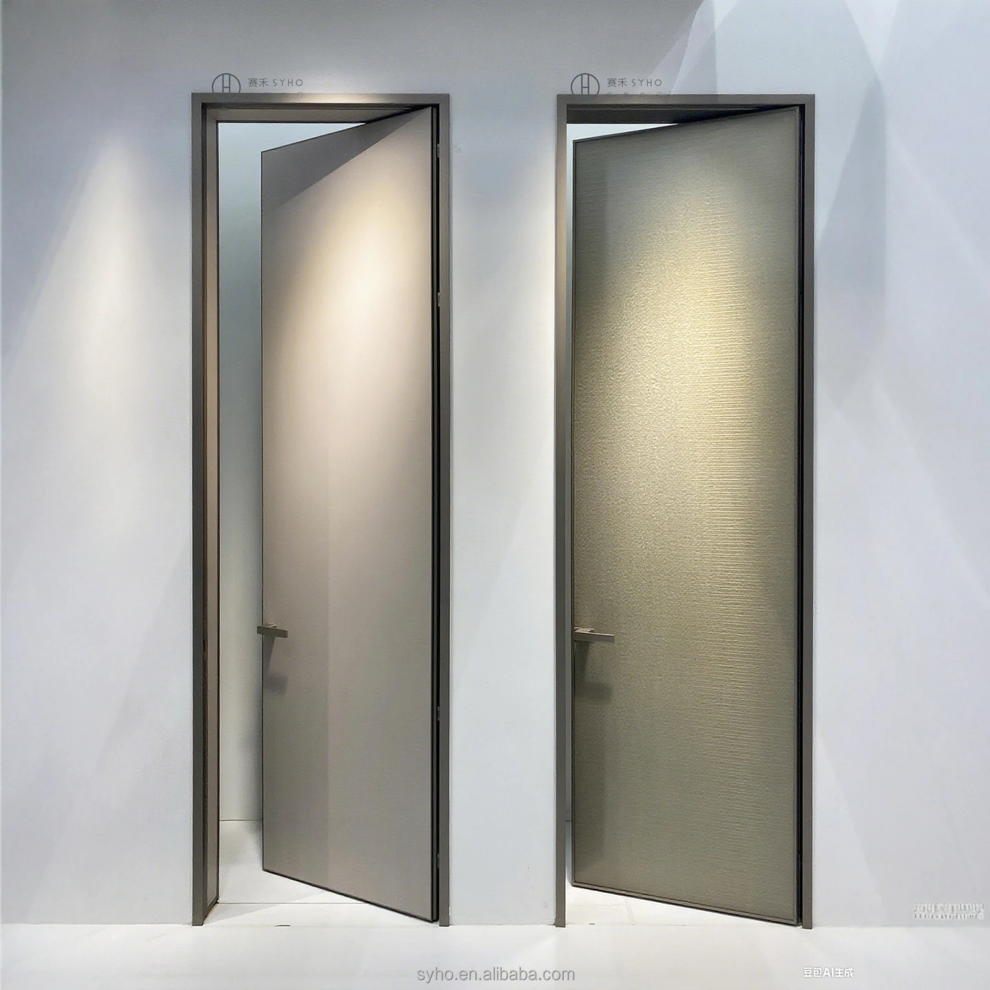 Outside Flat And Inside Opening Door Customized Minimalist Room Door Aluminum Alloy HPL Moisture-proof Door Frame