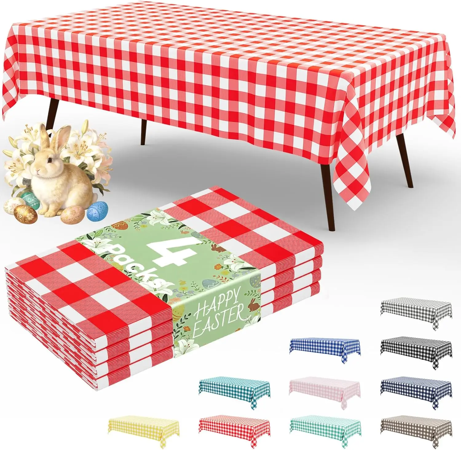 4 Pcs Rectangle Plastic Disposable Gingham Tablecloth, Plaid Cover for Wedding Banquet, Holiday Picnic Dinner In Two Sizes