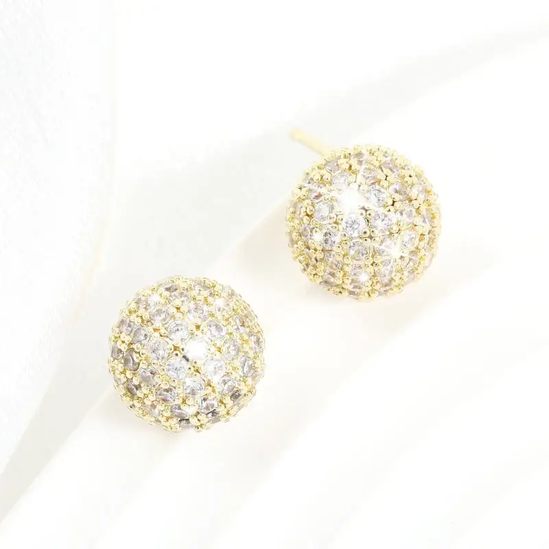 RAKOL French Luxury Ball Shape Micro Inlay Zircon Stud Earrings for Women Fashion Cubic Zirconia Gold Color Earring Ins Jewelry