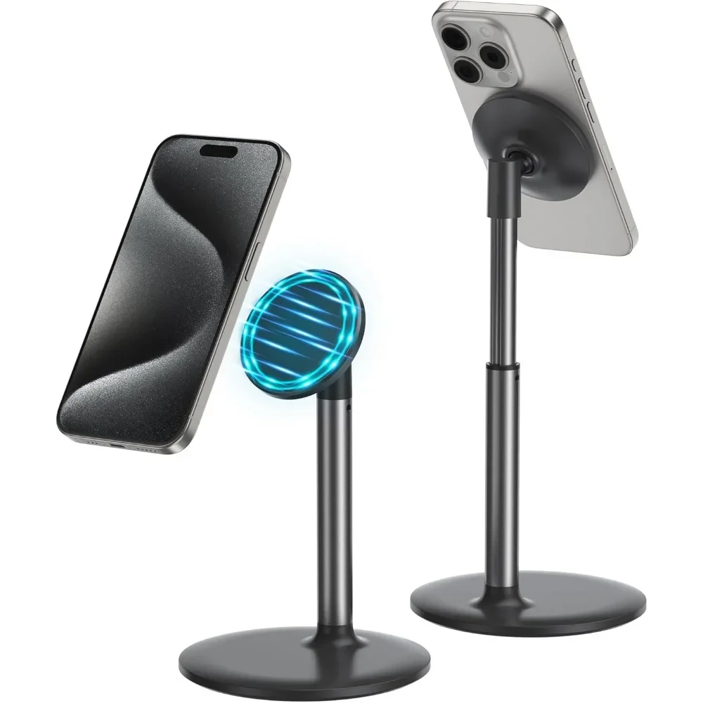 

Magnetic Desk Phone Stand for iPhone 16/15/14/13/12 with 360°Rotation Height&Tilt Adjustable Phone Holder Dock for Office/Home