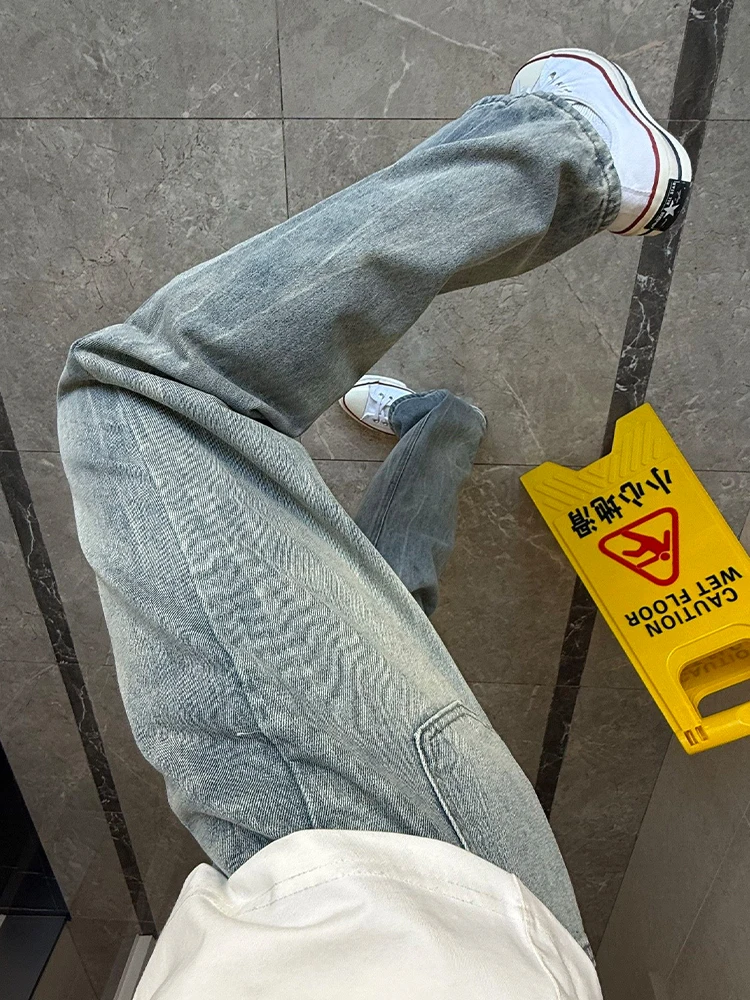 

Cleanfit American High Street Vibe Men's Jeans Straight Leg Slim Fit Waed out Denim mid Waist Zipper Closure Casual Jeans