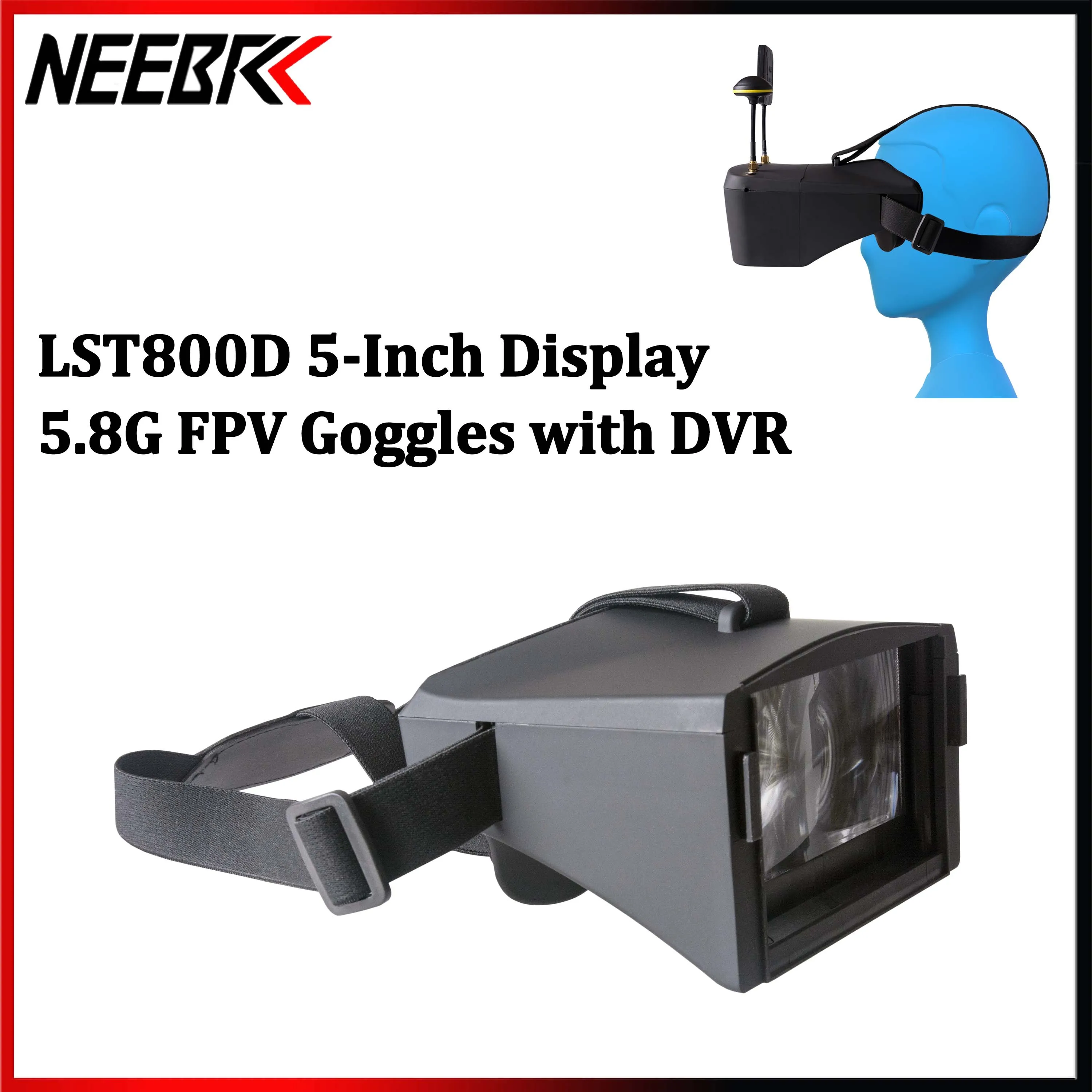 LST800D 5.8G FPV Goggles W/ DVR 5 Inch 800*480 LCD 40CH Dual Antenna Auto‑Search Built-in 2000mAh Battery for RC Model FPV Drone