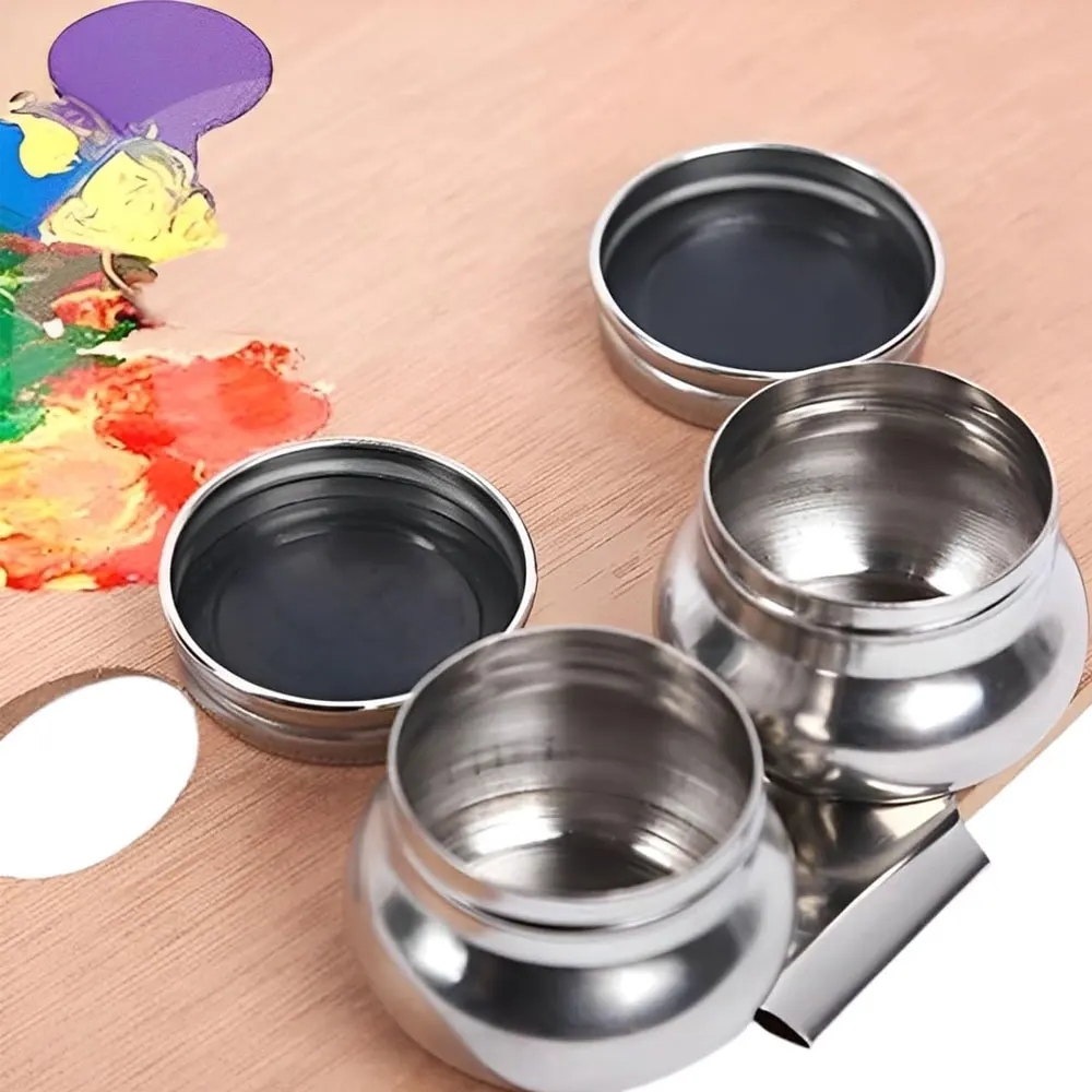 Stainless Steel Double-Ended Mixing Cup with Screw Cap and Clip, Wide-Mouth Pigment Cleaning Cup, Pigment Mixing Cup