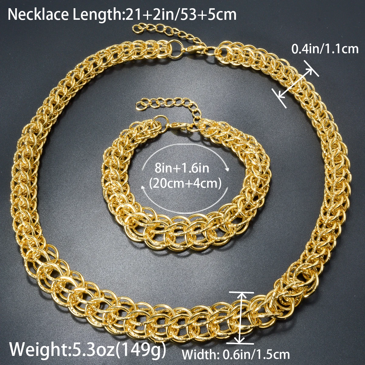 Jewelry Sets Dubai 18K Gold Plated Link Chain Hip Hop Style Choker Necklace Bracelets 2024 Trendy Jewelry set Party Gift