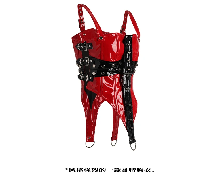 Lautaro Cool Red and Black Patchwork Patent Leather Y2K Tank Tops 2000s Women Luxury Designer Gothic Woman Clothing Streetwear