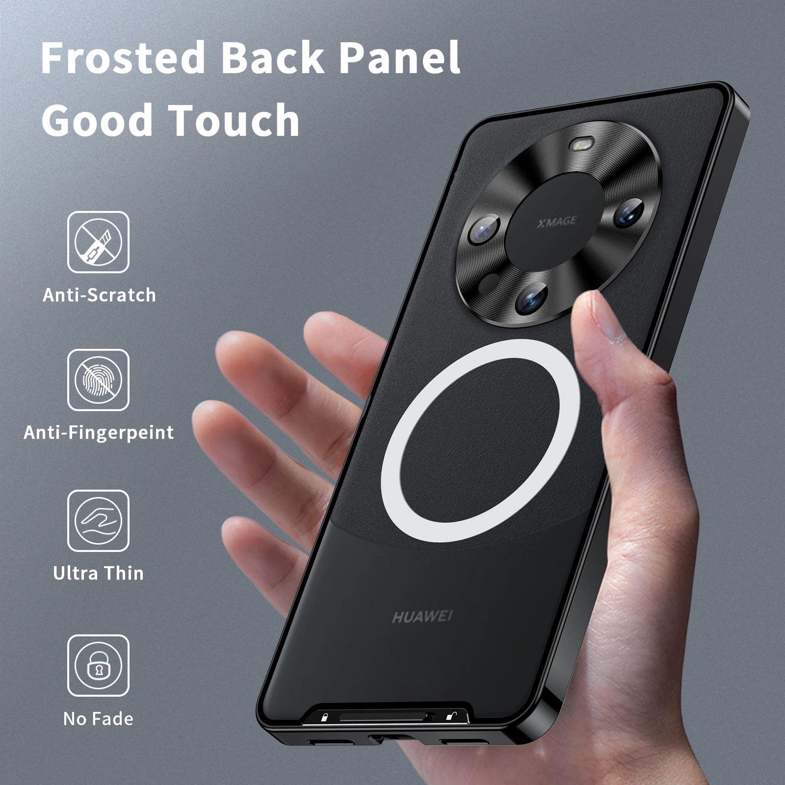 Aluminum alloy frame+acrylic frosted detachable back case For Huawei Mate 60 Support wireless charging Phone Case For Mate 60Pro