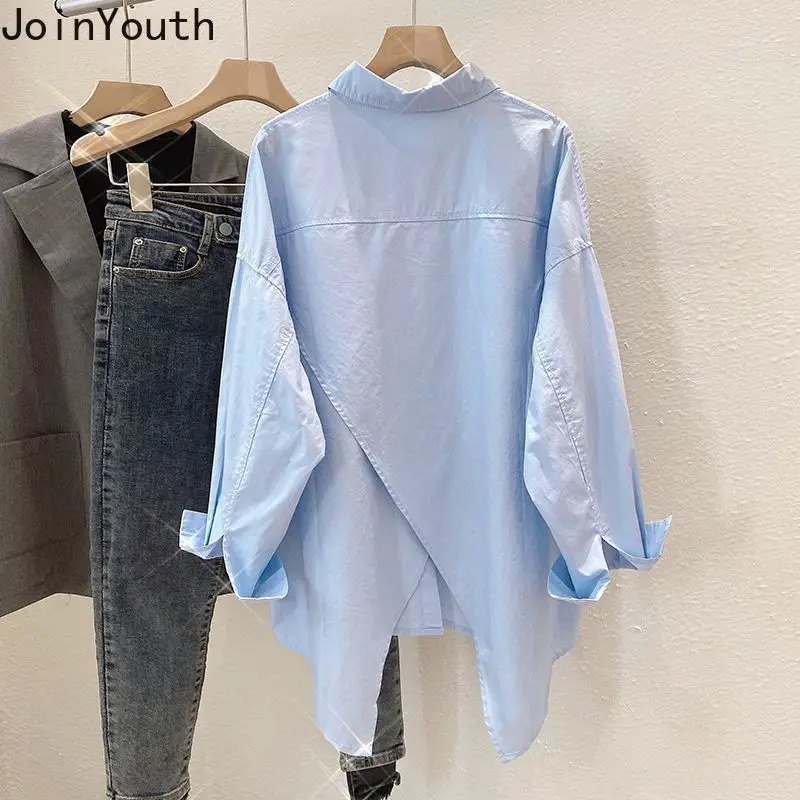 Oversized Blouses Women Long Sleeve Turndown Collar Vintage Shirts Casual Split Fashion Korean Shirts 2024 Blusas Mujer De Moda