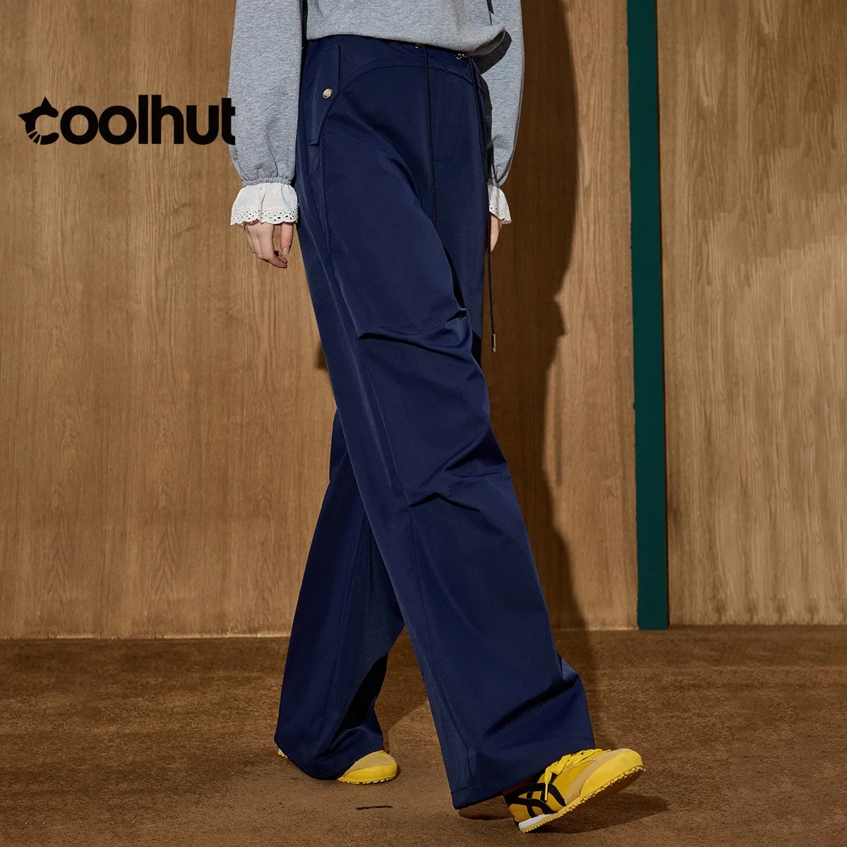 Coolhut 2025 calças curvas para mulheres americanas streetwear cordão jogger pant perna larga ajuste reto casual utilitário outono