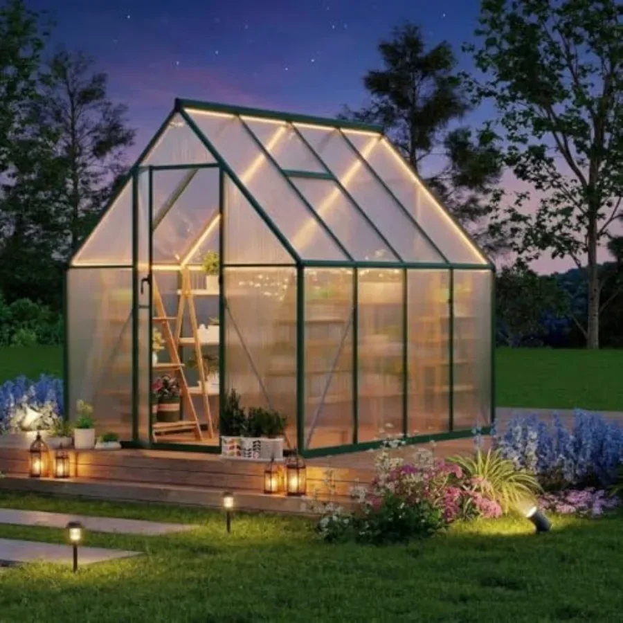 6 x 7 Feet Outdoor Polycarbonate Greenhouse Kit, Heavy Duty Greenhouse with Reinforced Aluminum Frame, Adjustable Roof Vent, Lo
