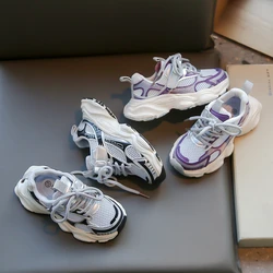 Ragazzi ragazze sandali estate nuovo grigio maglia traspirante scarpe Casual per bambini viola morbido antiscivolo sandali sportivi per bambini scarpe per bambini