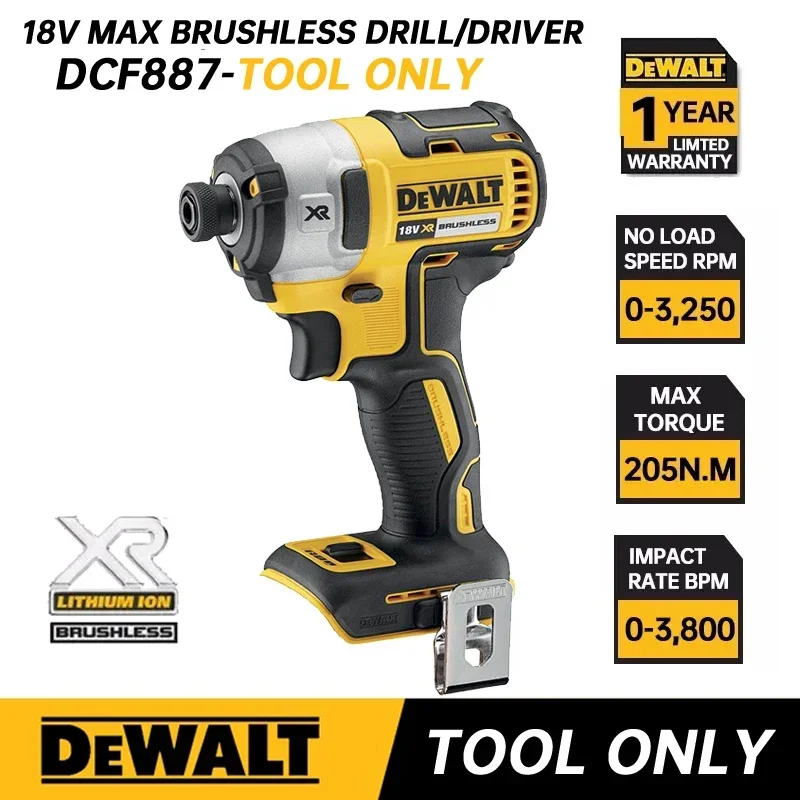 DEWALT DCF887 Cordless Impact Driver Drill Bare Tool 1/4 inches Electric Screwdriver Brushless Motor 18V Power Tool DCF887N