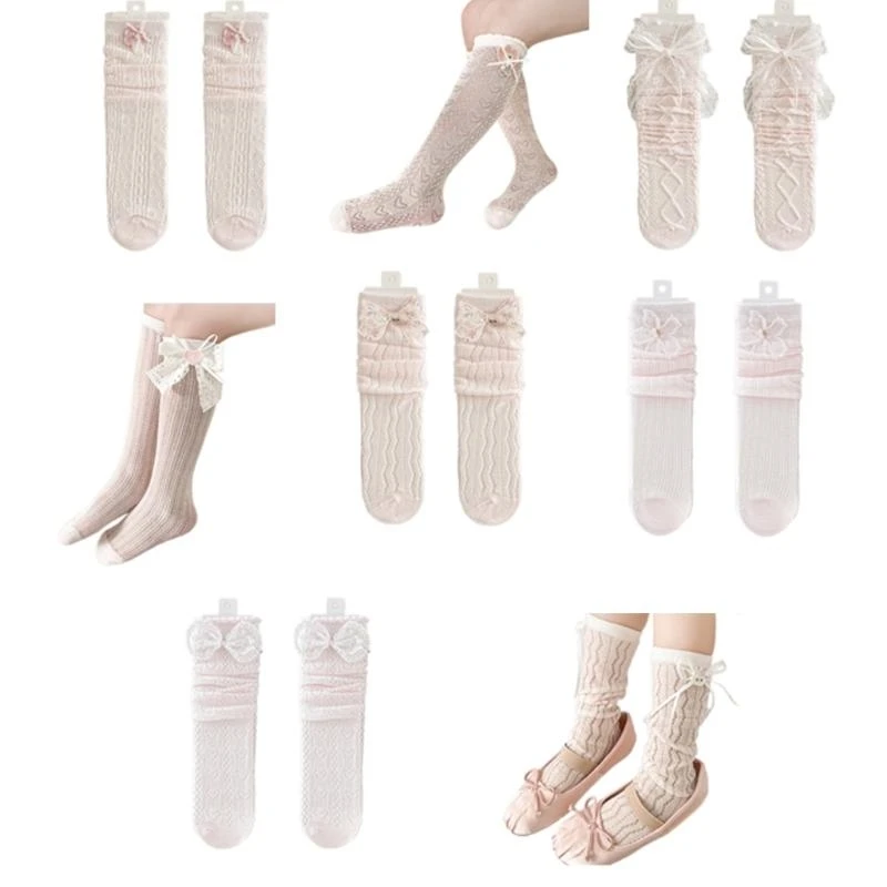 

Fashion Bowknot Charm Knee Length Socks for Girls, Soft and Breathable Kids Middle Tube Socks for Daily Wear and Parties G2TD