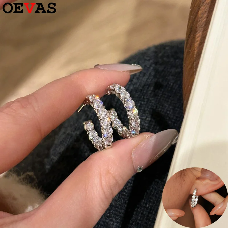 

Серьги-кольца OEVAS с муассанитом для мужчин и женщин, 100% стерлинговое серебро 925 пробы, роскошные супер блестящие свадебные серьги, ювелирные изделия