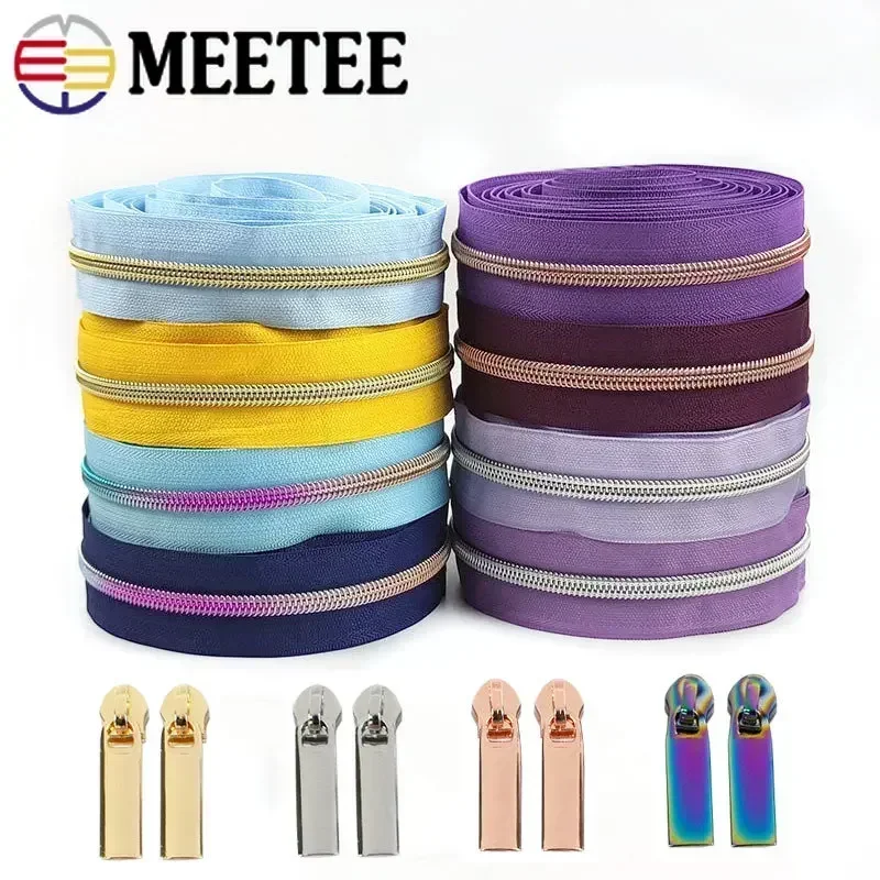 2/5/10Meters 5# Nylon Zippers Tape with Zip Sliders Coil Zipper Bags Backpack Clothes Zips Repair Kits Sewing Tailor Accessories