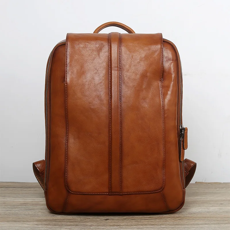 NZPJ Männer Leder Rucksack Natürliche Rindsleder Casual Computer Tasche Retro Hohe Kapazität Schule Tasche Trendy Männer Tasche Für 15,6 Zoll laptop – Detail 18