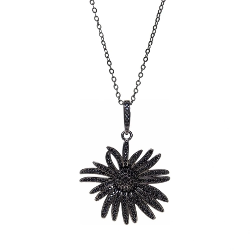 10Pcs Chain Necklace Cubic Zirconia Black Gun Plated Copper Plant Daisy Flower Invisible Setting 18+2inch Jewelry