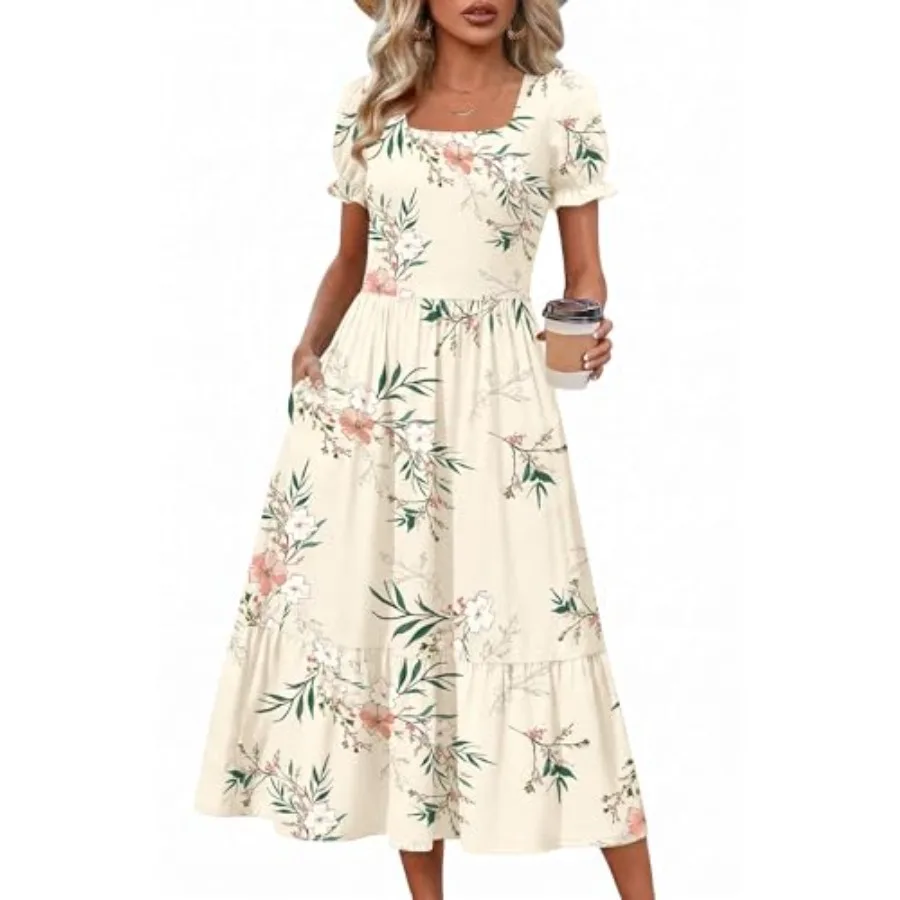 

Zeagoo Summer Dresses for Women Flowy Casual Midi Dress Short Sleeve Tiered Dress Beach Vacation Sundresses with Pockets
