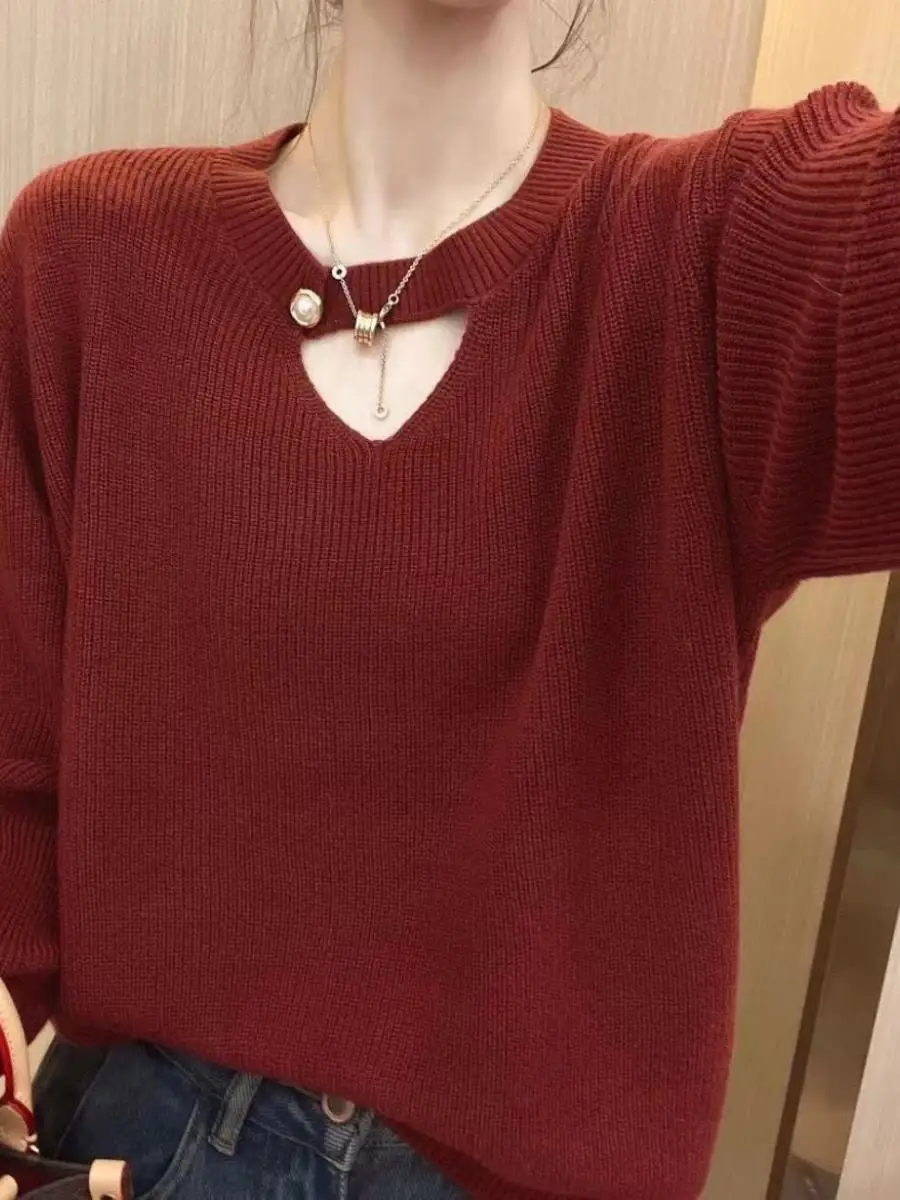 thiened-knitted-hollow-out-design-round-ne-sweater-with-bule-slimming-top-winter-new-sle-fake-collar-faionable-loos