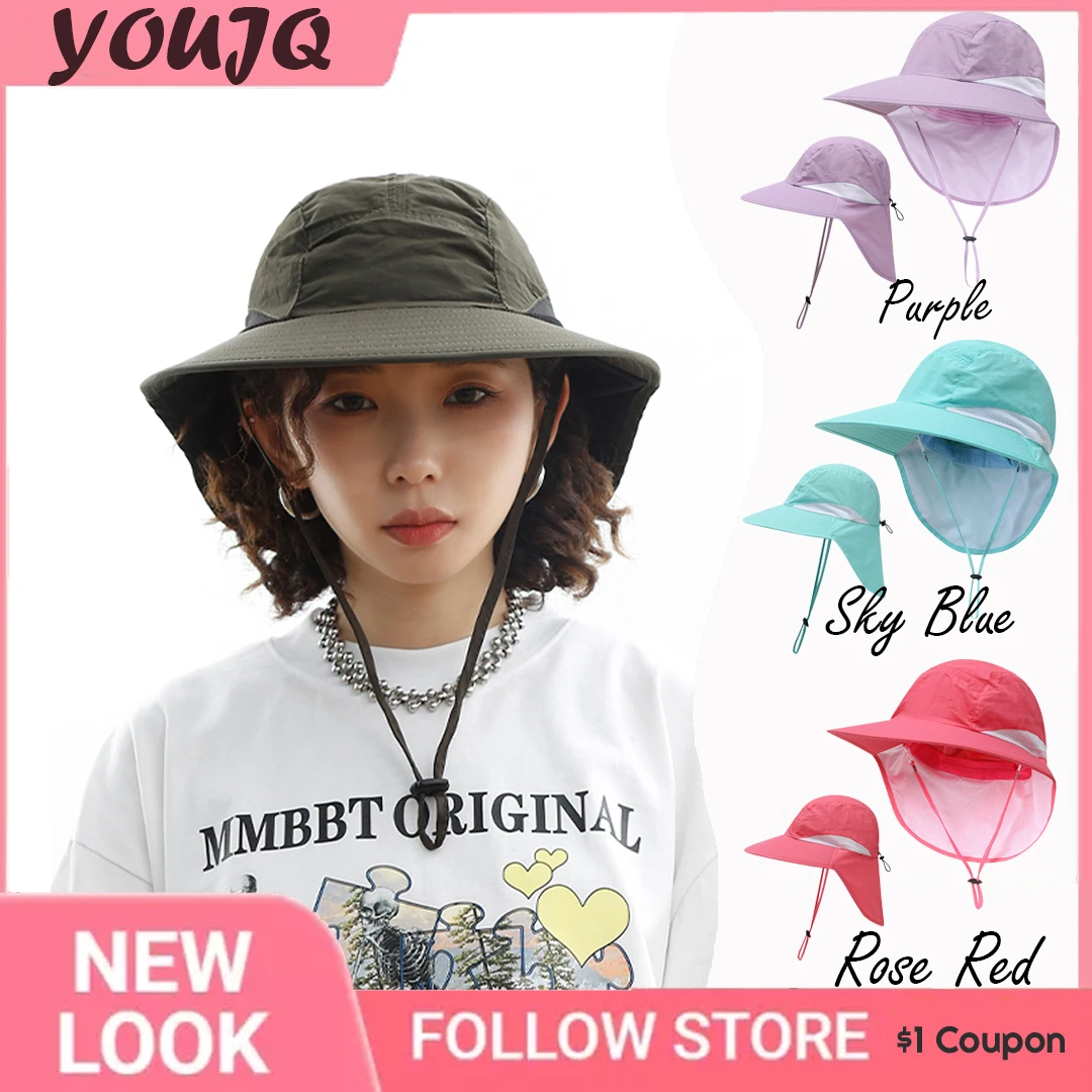 

Y2K Unisex Summer UV Protection Fishing Cap Wide Brim Breathable Mesh Outdoor Neck Flap Fishing Climbing Hiking Sun Hat Gorras