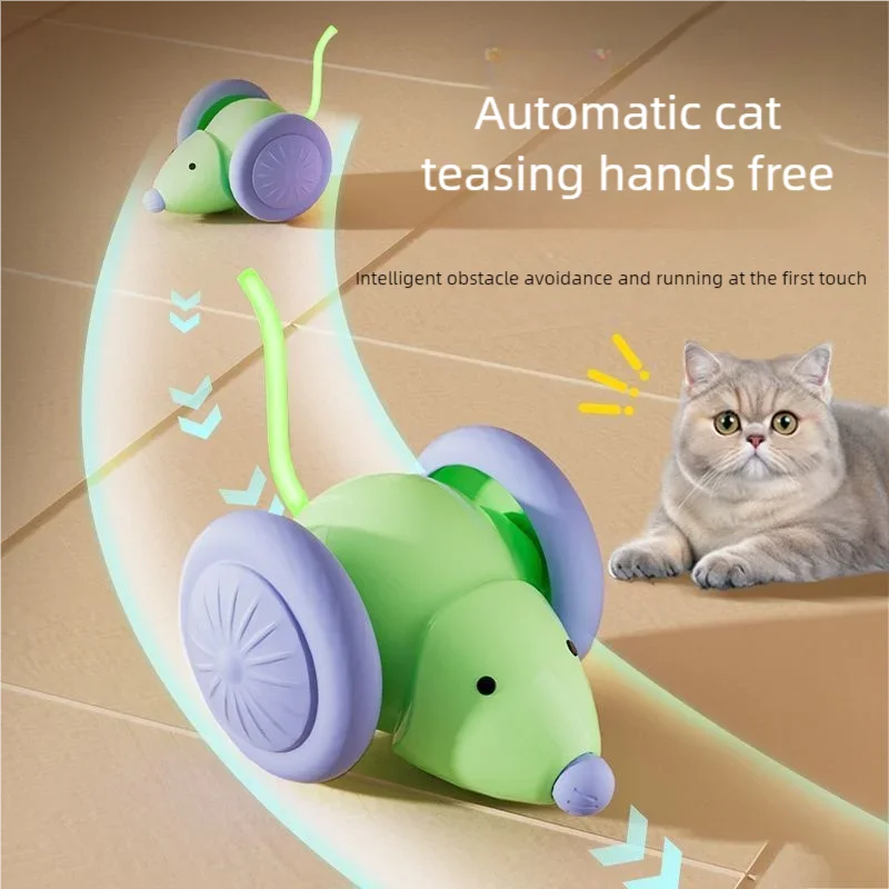 Interactive Cat Toy Electric Mouse Car Automatic Teaser Kitten Pet Toys Rechargeable Intelligent Obstacle Avoidance Cat Car Toy