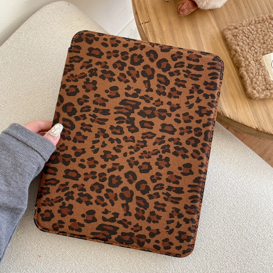 For iPad 5 6 7 8 9 10th Generation Case Air Pro 2024 MINI 3 4 Pro 11 12.9 13 inch Leather Cover Leopard-print 3-fold Stand