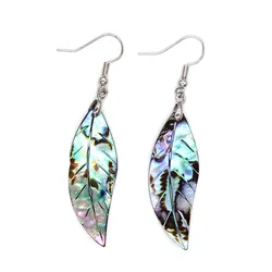 Natural Abalone Shell Earrings For Women Girls Colorful Carved Leaf Shape Ear Shell Dangle Hook Eardrop Earring Jewelry Gifts