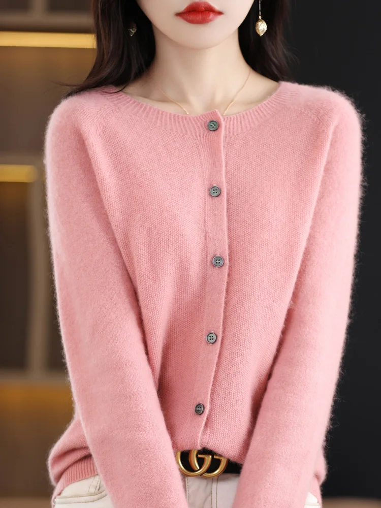 Long Sleeve 100% Merino Wool Sweaters Spring Autumn Women O-Neck Knitwear Tops Clothing Fashion Basic Tops